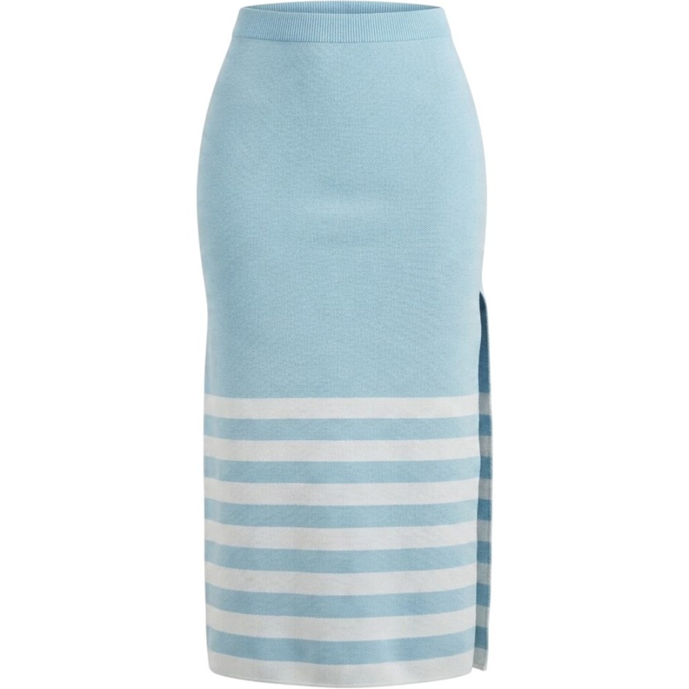 Edited by Remi Bader Women's Small Light Blue Striped Long Knit Skirt NWT